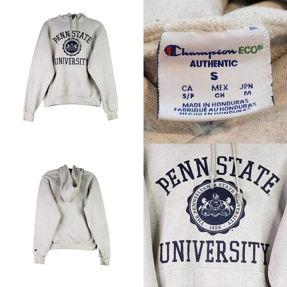 Vintage Y2K Penn State Mens Small S Champion Hoodie Sweatshirt Gray Big Logo - Picture 1 of 10